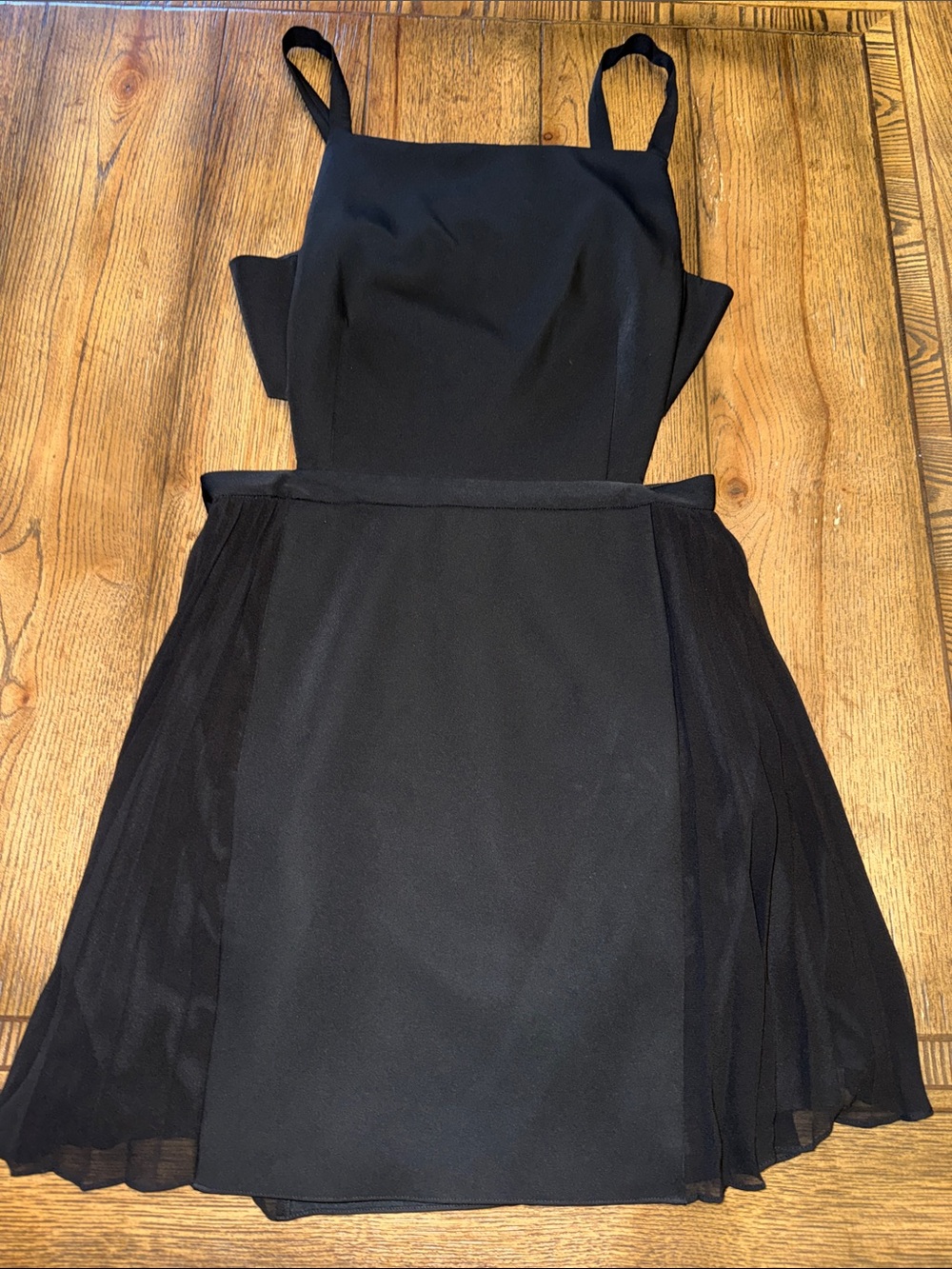 BCBGMaxAzria Brielle Black Sleeveless Square-Neck Side Pleated Mini Dress